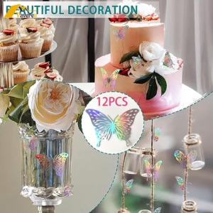 Sét 12 Bướm 3D phản quang galaxy trang trí