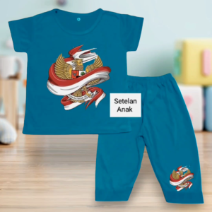 17 Agustus Setelan Fashion Kaos dan Celana Panjang Anak Usia 1-8 Tahun Bergambar Garuda Bahan Babyterry