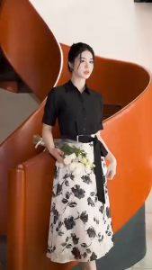 Juyp xòe hoa to thiết kế công sở cao cấp Laeem Design LJ1X24004 chất liệu tơ ép kiểu dáng cơ bản thanh lịch phù hợp cho các cô nàng công sở