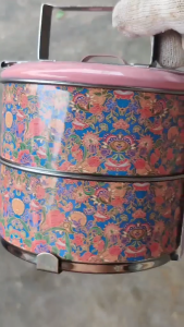 【CUSTOMIZE COVER ENGRAVE】14CM Pink Batik Multilayer Portable Stainless Steel Tiffin Carrier Mangkuk Tingkat Warna-Warni Lunch Box Food Carrier Storage Container Jute Bag 粉色巴蒂花不锈钢大容量饭桶多层分层分格便当盒家用不保温饭盒食格加热