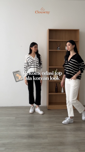 Clouwny Hae In Stripes Knit Top Atasan Lengan Panjang Korean Look Fit to XXL