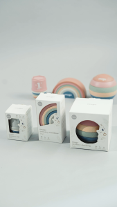 Đồ Chơi Xếp Chồng Tháp Cốc Cầu Vồng Bóng Mugu Cho Trẻ Montessori Giáo Dục Chất Liệu Sợi Lúa Mì BPA Free.
