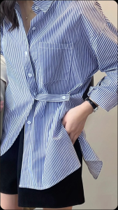 Kemeja Salur Tali Depan Import Katun Salur Terbaru