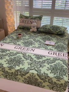 3 in1 Fully Garterized Bedding Set Pillowcases Bed Sheet Thick Cotton Fitted Sheet
