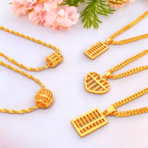 Rantai Leher Mesin/Gila Gila + Loket Sempoa Women Gold Necklace Abacus Pendant Rantai Leher Emas 916