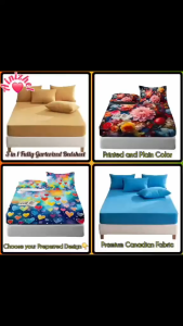 3N1 BEDSHEET PLAIN & PRINTED PURE CANADIAN COTTON Fully Garterized with 2pcs Pillow Case /NON-FADING