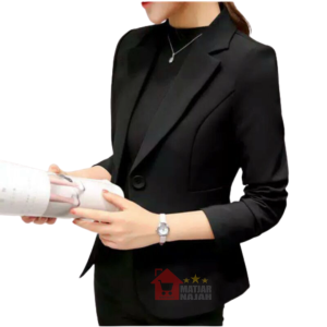 Blazer Wanita 2024 Blazer Lengan Panjang Merah Berkantong Jaket Kantor Wanita Atasan Wanita