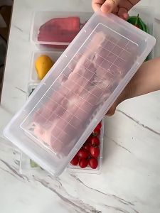 3Pcs Rectangle Large Size Storage Box Food Fresh Box with Dust Cover Refrigerator Food Organizer Box Fruits Vegetable Meat Drain Basket