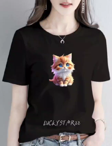 (COD)KAOS ATASAN MOTIF KUCING IMUT/COTTON COMBED WANITA