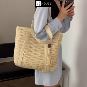 Rattan Summer Beach Women Straw Braided Bag Large Capacity Bohemian Hand-Women Tote Shoulder Bag for Ladies Vacation