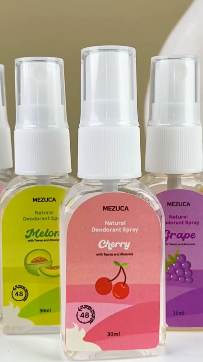 Dapat 5 Deodoran Spray Mezuca Deodorant Tawas dan Aloevera dengan Aroma Buah Segar BPOM Original