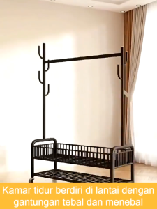 Zhizhutang- Stand Hanger Rak Penyimpanan Serbaguna Sepatu Jemuran Baju Minimalis Dengan Roda