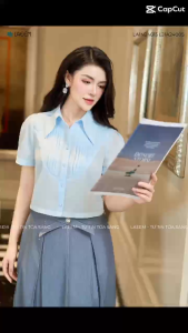 Juyp A giả jean cao cấp Laeem Design LJ1A24005 chất liệu jean mềm kiểu dáng xếp ly cách điệu với điểm nhấn nơ trước váy tôn lên vẻ đẹp sang trọng