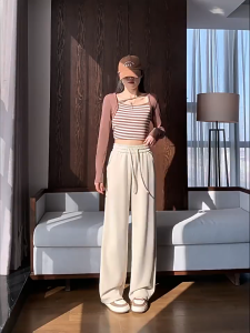 จัดส่งจากกรุงเทพ กางเกงลำลอง กางเกงขายาวผู้หญิง ผูกเชือก สีพื้น หรูหรา #F013 (หลายสี)