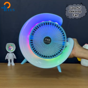 Kipas Angin Portable 2 in 1 Lampu meja LED RGB Baterai Recharger