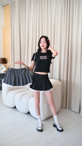 ppitchy.shop - Rami Skirt กระโปรงผ้าสั้นทรงพลีทระบายลูกไม้