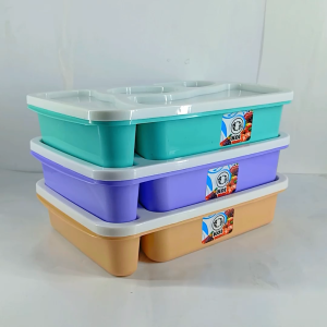 3 PCS Kotak Bekal 4 Sekat Anti Tumpah Warna Pastel/Tempat Makan Segi Empat