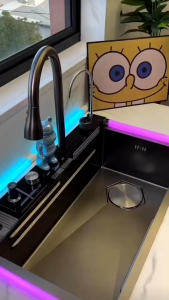 【COD】Kitchen Sink 304 Stainless Steel Waterfall Single Groove Integrated Digital Display Faucet Set