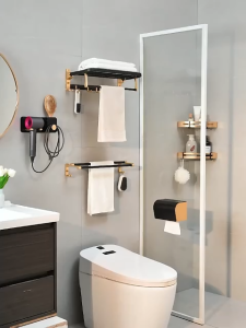 MEIDOO Towel Rack Bathroom Storage Hardware Storage Rack Folding Towel Rack Roll Paper holder Toilet Brush Soap Rack Punch-Free