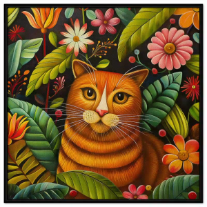 Tranh trừu tượng chú mèo trong vườn hoa tranh treo tường dán tường trang trí phòng khách phòng ngủCGI-671