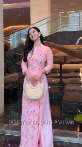 Áo Dài Hoa Nhí 4 Tà Von Hoa Lót Lụa - Áo Dài Nữ Truyền Thống Tay Lỡ Trẻ Trung Màu Hồng (MD19)- Áo Dài Khánh Vân