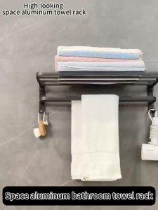Space Aluminum Bathroom Towel Rack Towel Bar Rak Tuala Mandi Penyangkut Tuala Bathroom Organizer Accessories Bathroom rack shelf