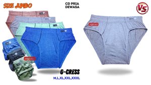 3Pcs Celana Dalam JUMBO Pria Remaja Dewasa G-Cress Katun CD Size BIG MLXLXXLXXXL Motif Polos