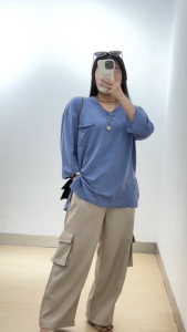 6125 Vesya Vee Slit Pocket Top Kaos Oversize Wanita Kaos Polos Wanita Adem 4847