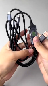 3 in 1 Data Cable 6A 100W Android Apple Fast Charging Cable Transparent Luminous Anti-breakage Braided Cable Micro USB Type-C Digital Display Charging Cable