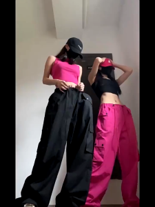 Street Style Cargo Pants for Women High Waist Pocket Pants Slacks Sports Trousers