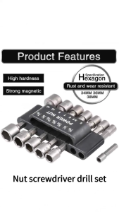 9pcs 5-13mm Steel Power Nut Driver Drill Bit Set Hex Shank Metric Socket Wrench Adapter Kit