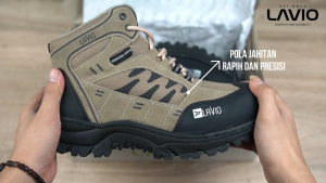 Sepatu Safety Pria Ujung Besi Boots Pendek Outdoor Touring Keren  Lavio Axel Big Size Sintetis Premium Quality [ Hitam Coklat Krem