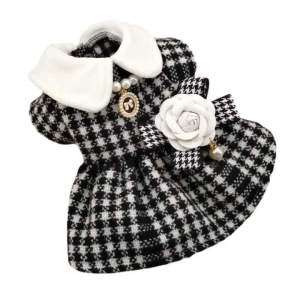 【sought-after】 Whisker Dog Clothes for Shih Tzu Female Pearl Bowknot Necklace Corsage Formal Checkered Plaid Dress Pet Cat Dog Wedding Birthday Dress
