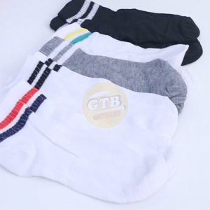 GTB - R140 Kaos Kaki Korea Style Casual Sport Motif Garis Bahan Katun Warna Polos Medium Sock