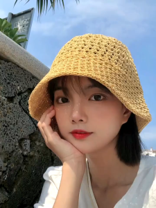 Topi Musim Panas Bucket Hat Rajutan Berongga Gaya Korea / Topi Bucket Wanita