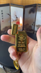 HCM Bật Lửa Gas Đá Móc Khóa Hình Thỏi Vàng 9999