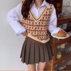 Womens Knitted Vests Tops Sleeveless Sweaters Tops Argyle Fashion Knitted Blouse For Women V Neck High Quality