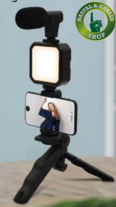 Paket Vlogging Kit 3 in 1: Tripod, Lampu & Microphone