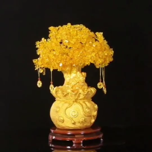 天缘阁 Feng Shui开光黄水晶元宝树 招财树 摇钱树摆件 五帝钱 水晶树金錢樹 招财摆件 風水擺件 Citrine Money Lucky Tree Fortune Tree Office Decoration Crafts