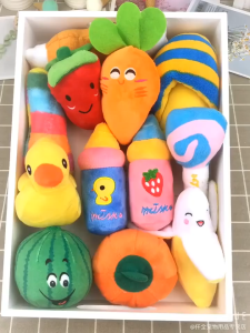 Pet Dog Toys Sounding Interactive Plush Chew Puppy Banana Apple Carrot Bone Watermelon Donut Supplies Accessories