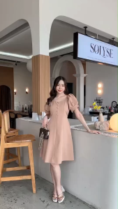 ML938 เดรส ดึงยางไหล่เเขนสั้น กระดุมข้างหน้า 5 เม็ด สำหรับนางฟ้า - Dress Clothing เสื้อผ้า