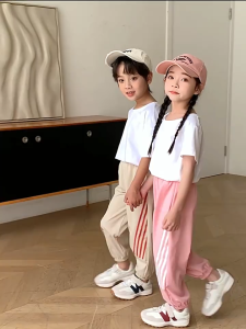 Jogging Pants for kids girls 2026 new striped school uniform sports pants for girls wide leg pants