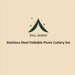 Chill Journey Stainless Steel Foldable Picnic Cutlery Set of 3 | Camping Fork Spoon Utensil Kit with Storage Bag