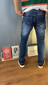 Jeans Pria Louis Martine Slim Fit Warna Biru Dongker Panjang Pinggang Reguler