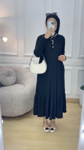 Midi Dress Wanita Muslim Kaos Knit Rajut Terbaru Bayar Ditempat