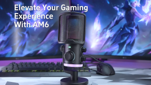 FIFINE AMPLIGAME AM6 Gaming PC Microphone USB Streaming Microphone with Game Chat Balance Computer Condenser Desktop RGB Mic with Mute Button Noise Cancellation for Podcast/Twitch/Discord