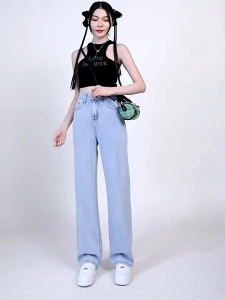 Korean style high waist loose murah celana jeans panjang wanita