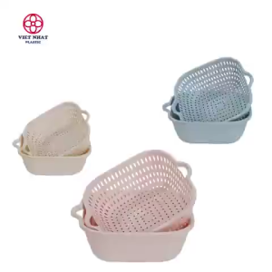 Set 3 Rổ kèm chậu nhựa 6 món vuông cao cấp cao cấp Hokori
