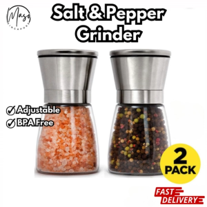 Salt and Pepper Grinder- Stainless Steel Adjustable Ceramic Sea Salt Mill - Glass Salt and Pepper Shakers