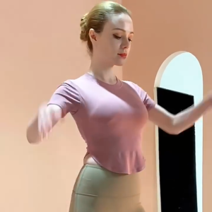 Áo Thun Thể Thao DX 917 Tập Yoga Gym Áo Tay Ngắn Cổ Tròn Kiểu Vạt Bầu Thun Gân Tâm 2 Lớp Có Mút Lót
